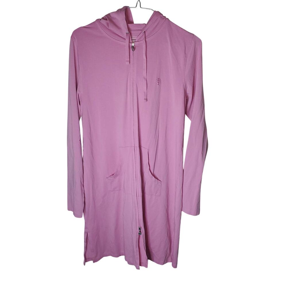 Coolibar Cabana Long Two Way Zip Hoodie Pink UPF 50+ Cover Up Womens S Bamboo
